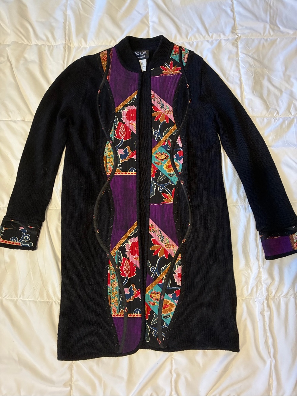 Vtg 90s KOOS of course! van den akker black silk sweater jacket quilted floral S
